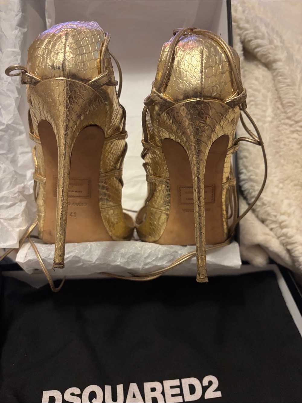 DSQUARED2 Metallic Gold Lace-Up Stiletto Sandals - Picture 5 of 5